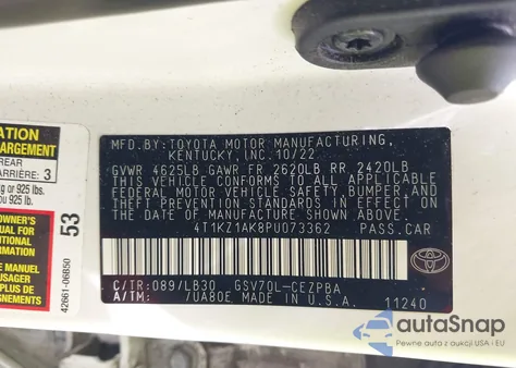 2023 Toyota Camry Xse V6 из США, поврежденный, VIN 4T1KZ1AK8PU073362